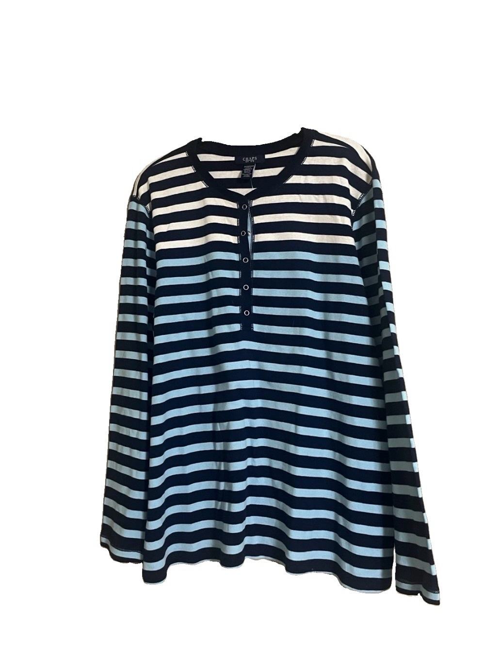 Chaps Sweater Sz 3XL Navy/Light Blue Striped Henley Long Sleeves 100% Cotton